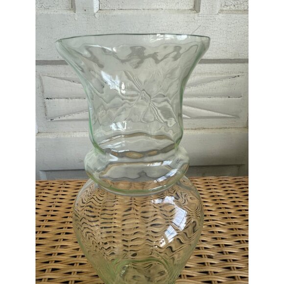 Vintage 30's Optic Ribbed Green Glass Uranium Vase 9" - Picture 11 of 16